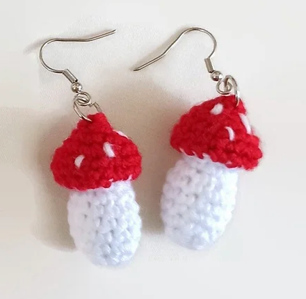 Crocheted Mushroom Earrings