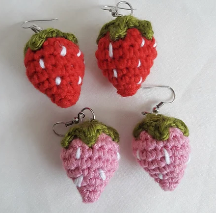 Crocheted Strawberry Earrings